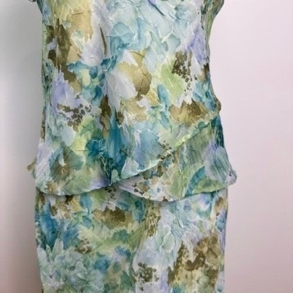 Vintage Floral Watercolor Skirt Set Womens 6P Short Sleeve Layered Garden Party - Picture 3 of 15